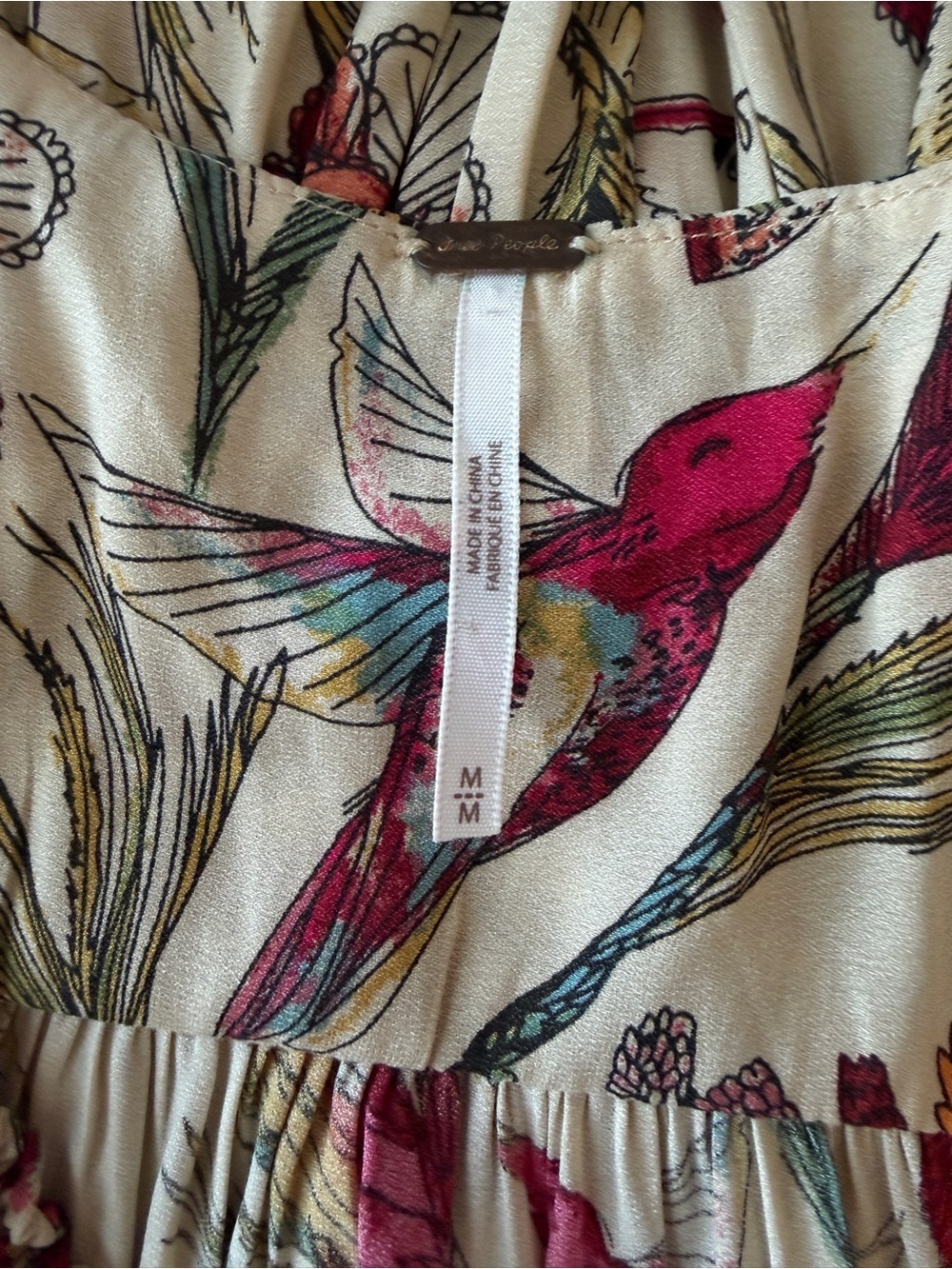 Free People Cream Floral V-Neck Peplum Camisole with Pink Accents - Picture 2 of 5